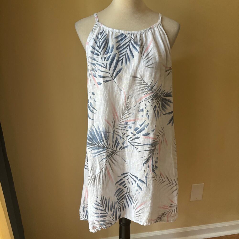 Lungo L’arno Italian 100% Linen Dress Large Resort Cruise Tropical Print Travel